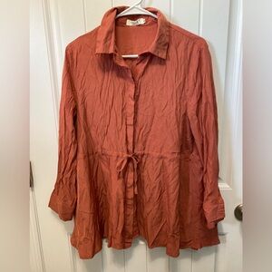 Julia button up blouse. Size Medium. Tie waist. Rust color. 100% polyester